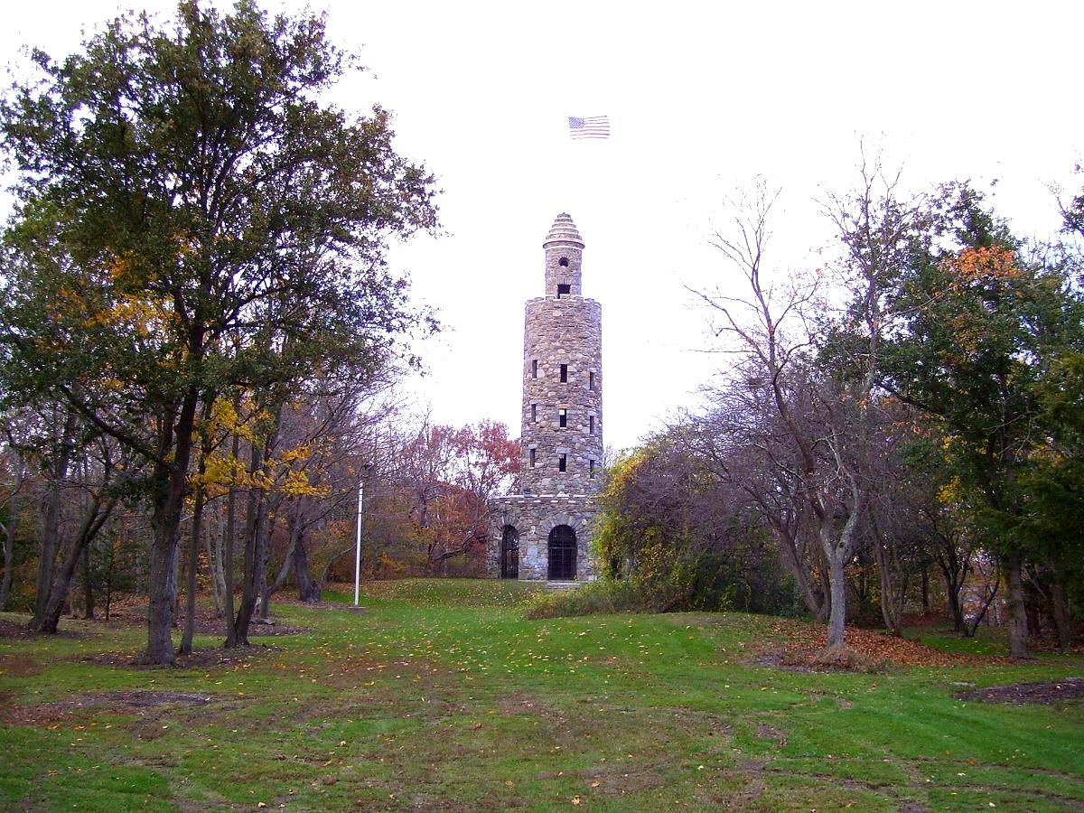 The stone observation tower in Miantonomi Memorial Park in Newport's North End